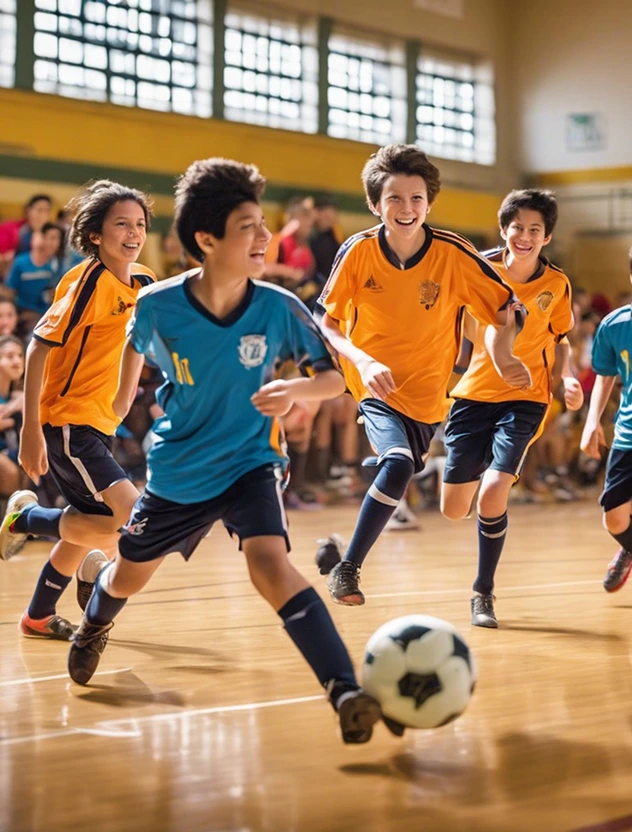 Students playing indoor soccer